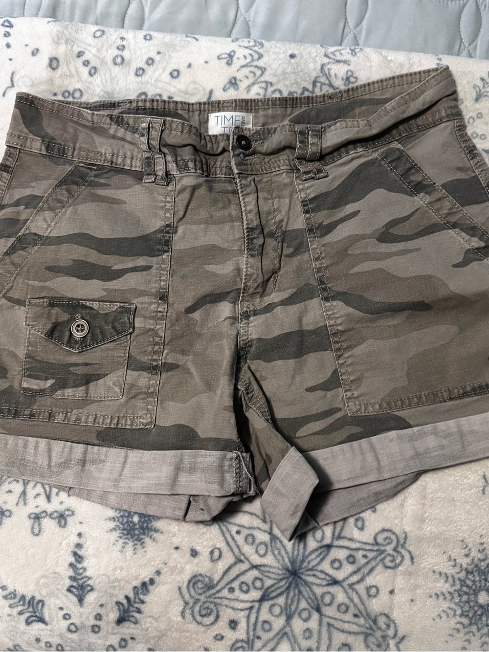 Time and Tru Olive Camo Cargo Shorts